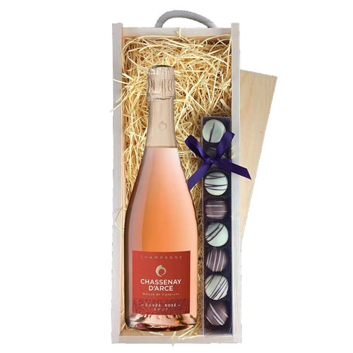 Chassenay d'Arce Cuvee Rose Champagne 75cl & Truffles, Wooden Box